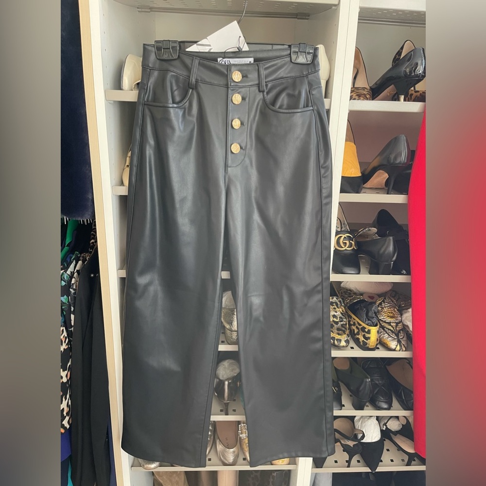 Vegan leather cropped flare pants